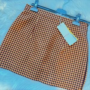 MARNI orange/burgundy houndstooth mini tweed skirt NW